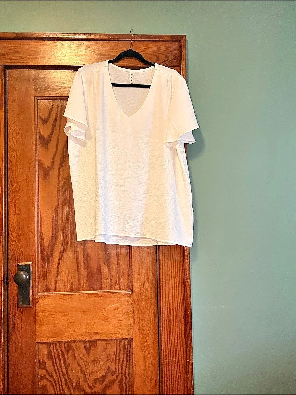 Zenana V-Neck Flutter Sleeve Top White 2X